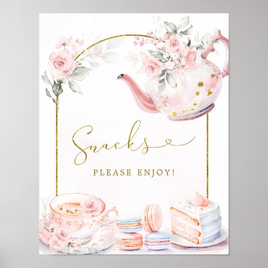 Roze Goud Bloemen Vrijgezellenfeest Tea Party Snac Poster (Voorkant)