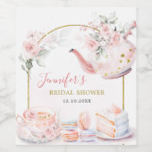 Roze Goud Bloemen Vrijgezellenfeest Tea Party Wijn Etiket (Enkel label)