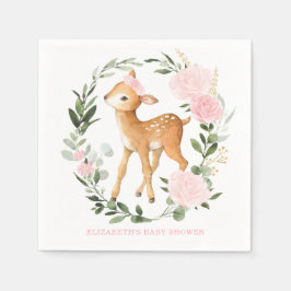 Roze Goud Bloemen Woodland Herten Fawn Baby shower Servet