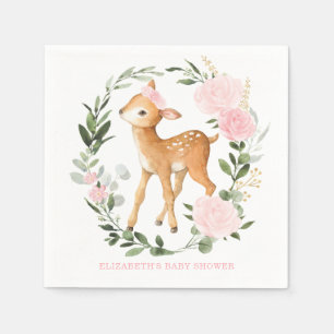 Roze Goud Bloemen Woodland Herten Fawn Baby shower Servet
