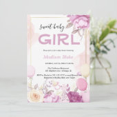 Roze goud bloemengarble baby shower kaart (Staand voorkant)