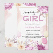 Roze goud bloemengarble baby shower kaart (Voorkant / Achterkant)