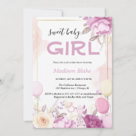 Roze goud bloemengarble baby shower kaart