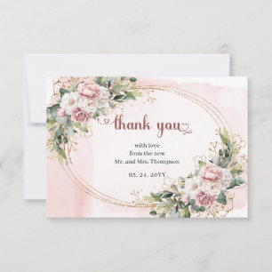 Roze Goud Bloemige Eucalyptus Elegante Trouw   Bedankkaart