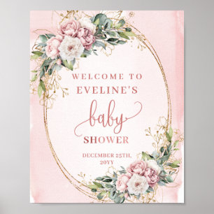 Roze Goud Bloemige Eucalyptus Welkom Baby Shower Poster