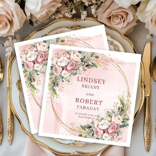 Roze Goud Bloemige Groene Goud Glitter Bruiloft Servet