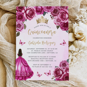 Roze Goud Bloemige Waterverf Quinceañera Kaart