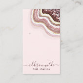 Roze Goud Blozen Agate Geode Oorbellen Displaykaar Visitekaartje (Voorkant)