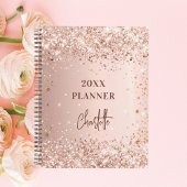 Roze goud blozen glitter naam script glam 2023 planner