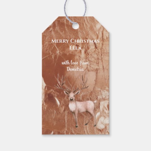 Roze Goud Blozen Roze Boho Herten Kerstmis Cadeaulabel (Voorkant)