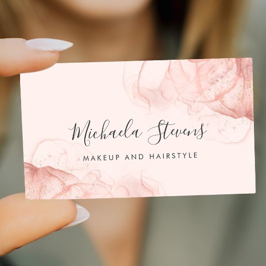 Roze goud blozen roze elegante script visitekaartje