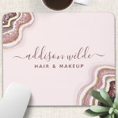 Roze Goud Blozen Roze Glitter Agat Geode Muismat