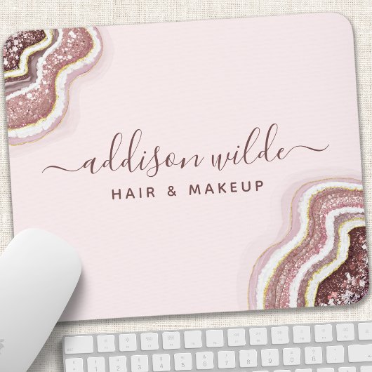 Roze Goud Blozen Roze Glitter Agat Geode Muismat