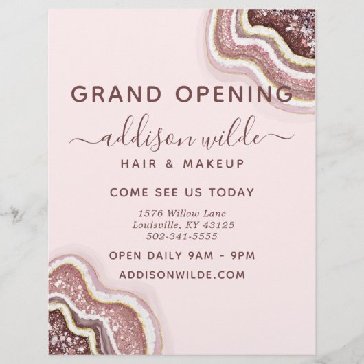 Roze Goud Blozen Roze Glitter Agate Geode Zakelijk Flyer (Voorkant)