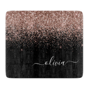 Roze Goud Blozen Roze Glitter Script Monogram Meis Snijplank
