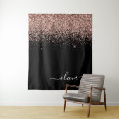Roze Goud Blozen Roze Glitter Script Monogram Meis Wandkleed (In situ)