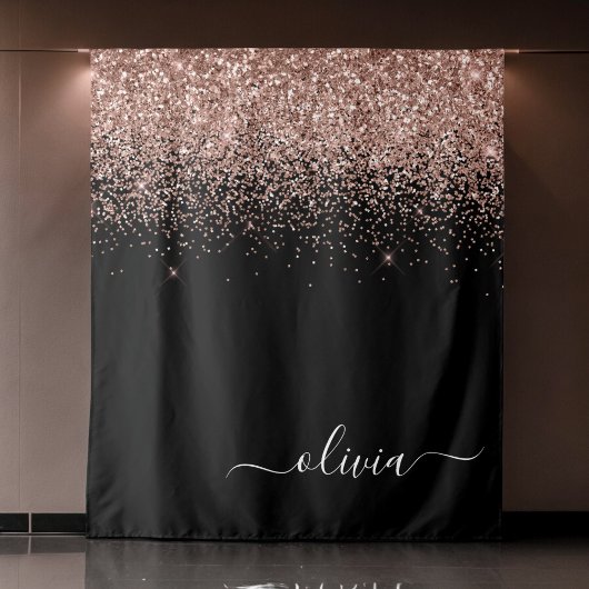 Roze Goud Blozen Roze Glitter Script Monogram Meis Wandkleed