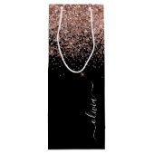 Roze Goud Blozen Roze Glitter Script Monogram Meis Wijn Cadeautas (Achterkant)