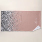 Roze Goud Blozen Roze Zilver Glitter Monogram Jong Strandlaken (Voorkant)