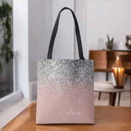 Roze Goud Blozen Roze Zilver Glitter Monogram Tote Bag