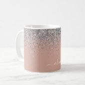 Roze Goud Blozend Roze Zilver Glitter Monogram Jon Koffiemok (Voorkant links)