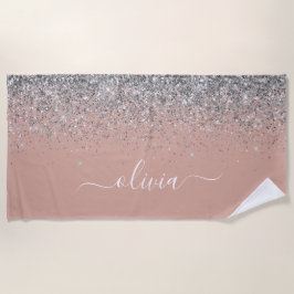 Roze Goud Blozend Roze Zilver Glitter Monogram Mei Strandlaken