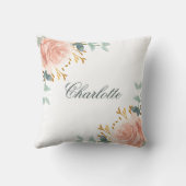 Roze goud blozende bloemen groen naam schrift kussen (Achterkant)