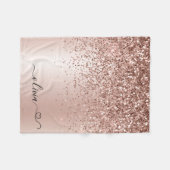 Roze Goud - Blozende Roze Glitter Metaal Monogram Fleece Deken (Voorkant (Horizontaal))