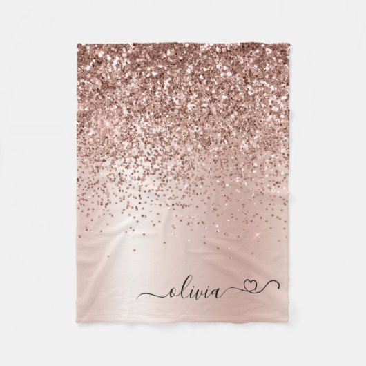 Roze Goud - Blozende Roze Glitter Metaal Monogram  Fleece Deken (Voorkant)