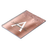Roze Goud - Blozende Roze Glitter Metaal Monogram  Notitieboek (Linkerzijde)