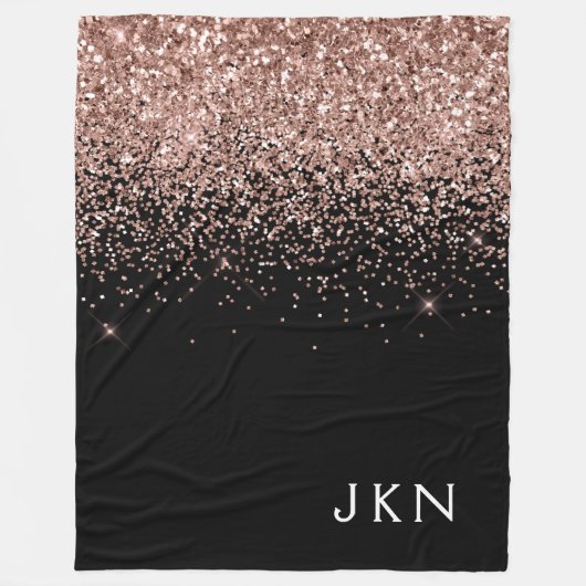 Roze Goud Blozende Roze Glitter Monogram Beginlett Fleece Deken (Voorkant)