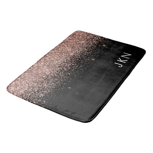 Roze Goud Blozende Roze Glitter Monogram Initiaal Badmat (Gekanteld)