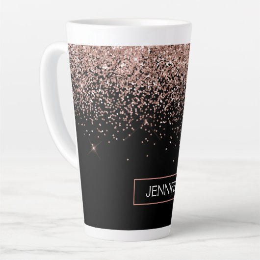 Roze Goud Blozende Roze Glitter Monogram Meisjesac Latte Mok (Linkerhoek)