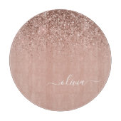 Roze Goud Blozende Roze Glitter Schrift Monogram V Snijplank (Voorkant)