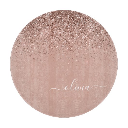 Roze Goud Blozende Roze Glitter Schrift Monogram V Snijplank (Voorkant)