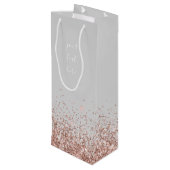 Roze Goud Blozende Roze Glitter Schrift Monogram V Wijn Cadeautas (Achterkant Gekanteld)