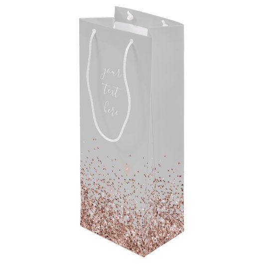 Roze Goud Blozende Roze Glitter Schrift Monogram V Wijn Cadeautas (Achterkant Gekanteld)