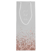 Roze Goud Blozende Roze Glitter Schrift Monogram V Wijn Cadeautas (Achterkant)