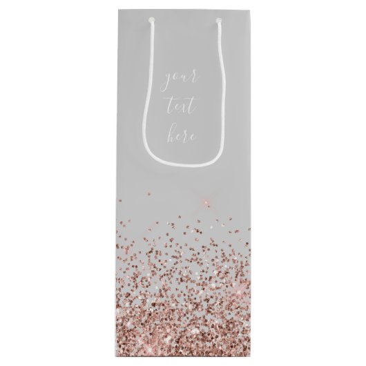 Roze Goud Blozende Roze Glitter Schrift Monogram V Wijn Cadeautas (Voorkant)