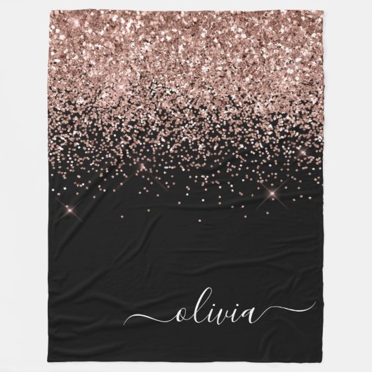 Roze Goud Blozende Roze Glitter Script Monogram Me Fleece Deken (Voorkant)