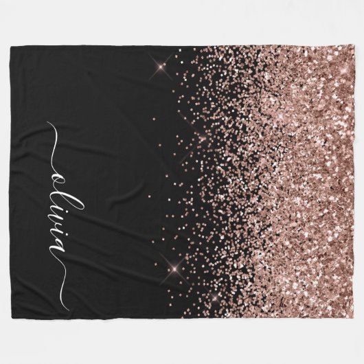 Roze Goud Blozende Roze Glitter Script Monogram Me Fleece Deken (Voorkant (Horizontaal))
