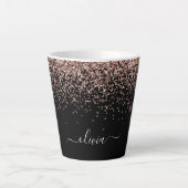 Roze Goud Blozende Roze Glitter Script Monogram Me Latte Mok (Voorkant)