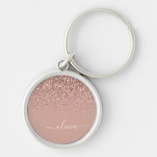 Roze Goud Blozende Roze Glitter Script Monogram Me Sleutelhanger (Voorkant)
