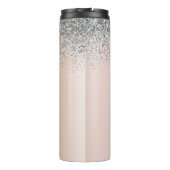 Roze Goud - Blozende Roze Glitter Zilver Monogram Thermosbeker (Achterkant)