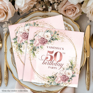 Roze Goud Blush Bloem 50ste Verjaardagsfeest Serve Servet