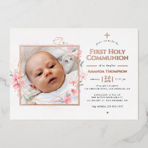 Roze Goud & Blush Geometrische Bloem Heilig Commun Folie Uitnodiging