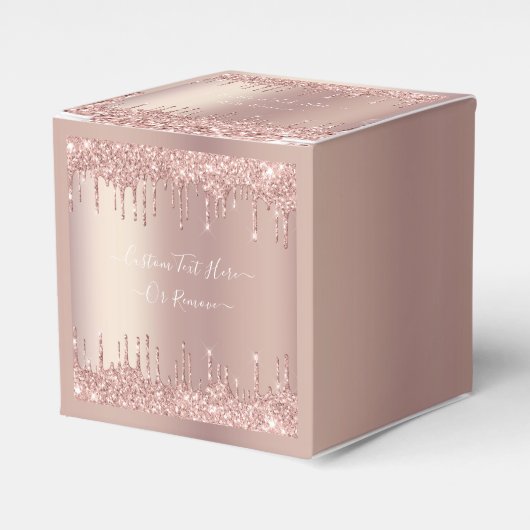Roze Goud Blush Glitter Aangepaste Tekst Naam Favo Bedankdoosjes (Voorkant Zijde)