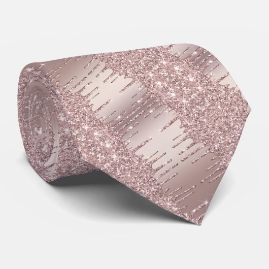 Roze Goud Blush Glitter Feest Necktie Stropdas (Opgerold)