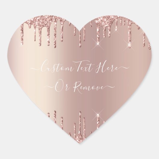 Roze Goud Blush Glitter Glans Drips - Uw Tekst Hart Sticker (Voorkant)