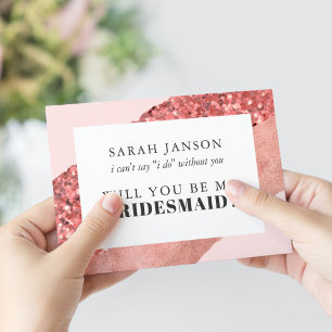 Roze Goud, Blush & Lovertje Bruidsmeisje Kaart